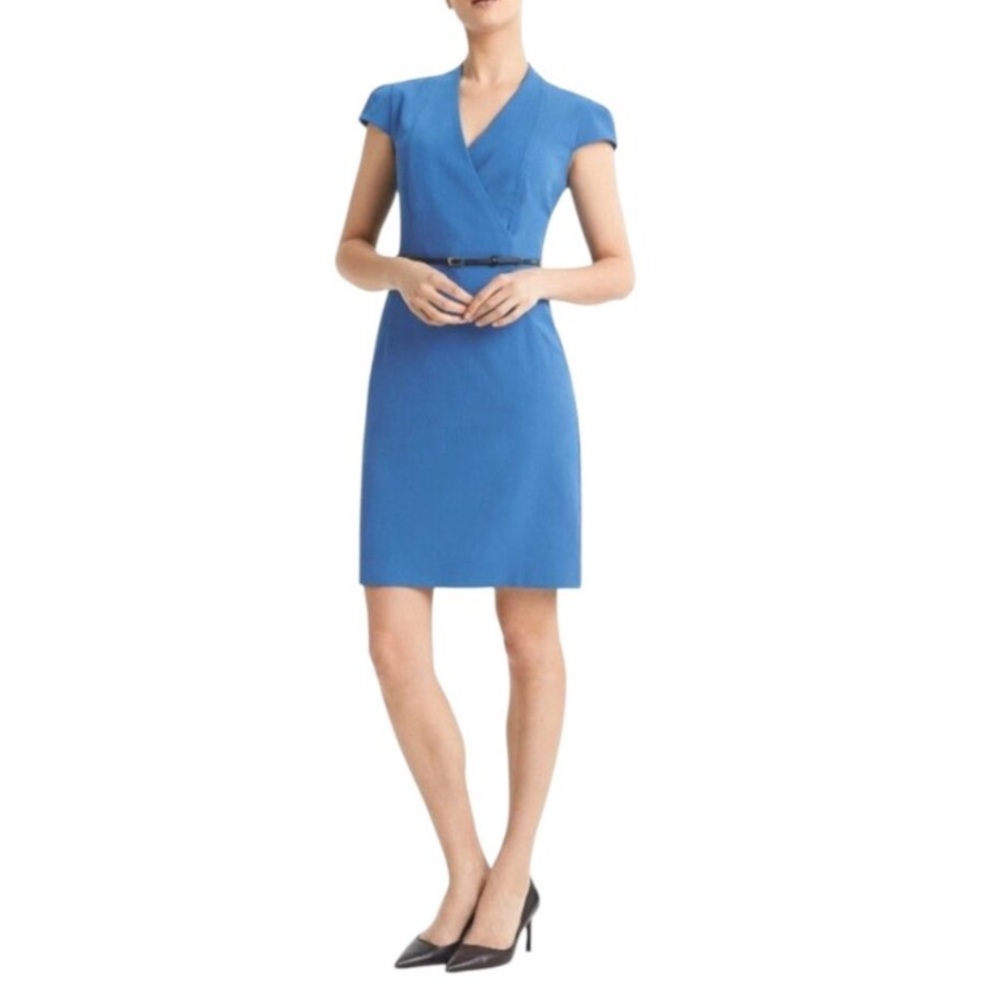 MMLAFLEUR Blue Sheath Felisa Dress with Cap Sleeves